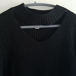 Black Open Collar Sweater
